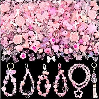 200-260PCS TINKRSTUFF Assorted Pink Acrylic Beads for Bracelet Making, Cute Beads for Jewelry Making,Flower Bow Butterfly Candy GummyBear Aesthetic Bracelet Charms DIY Necklace Keychain Phone Charm