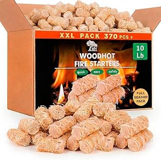 370 pcs Natural Fire Starters for Campfires & Grill - 10lb Large Box - Long-Burning Charcoal Starters - Odorless Firestarters for Outdoor Fire Pit, Fireplace - Quick Ignite