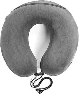 Travel Essential Neck Pillow - Memory Foam, Washable Micro-Fiber Cover, Soft and Comfortable Head Support for Long Flights, Compact, Attaches to Luggage, Airplanes, Cars, Bus - (Grey, Curl)