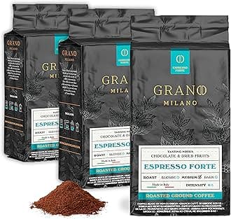 Grano Milano Ground Coffee 750g, Espresso Forte Arabica and Robusta, Medium Roast Intensity 4/5 Coffee, Made in Italy