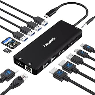 Dell USB C Laptop Docking Station - Dual Monitor 14 in 1 Hub with 2 HDMI, DisplayPort, RJ45, SD/TF, USB C/A Ports, PD, Mic/Audio - Compatible for MacBook, HP, Lenovo - Black