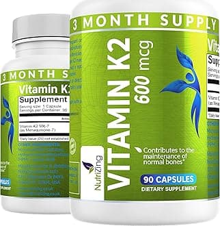 NutriZingK2 Vitamin Supplement MK-7 - High Strength 600mcg - Supports Bone & Arterial Health - 90 Vegan Capsules - Vitamin K2 for Men & Women - 3 Month Supply