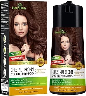 Herbishh Hair Color Shampoo For Gray Hair – Enriched Color Shampoo Hair Dye Formula – Hair Dye Shampoo And Conditioner – Long Lasting & Diy (Chestnut Brown)