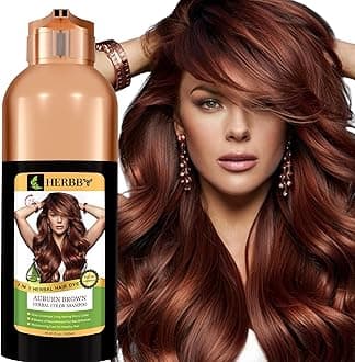 HERBBY Hair Color Shampoo for Gray Hair Coverage&Color Transform with 9 Herbal Extracts –Long Lasting(6-8 Weeks),Shiny,Evenly Colored,Instant Hair Dye Shampoo&Conditioner,500 Ml (AUBURN BROWN COLOR)