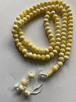TasbeehBasic Prayer Misbah Rosary Islamic Large Beads Counter Spiritual Marble Effect 99 Beads (Ivory)