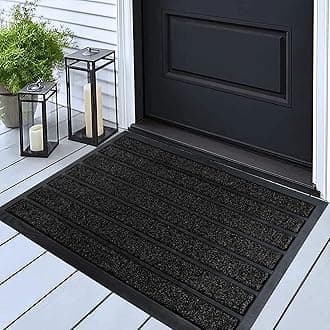 ubdyo Extra Durable Door Mat - Dirt Trapping Outdoor Welcome Mats - Non-Slip Outdoor Indoor Entrance - Low Profile Front Doormat (30" x 17", Bright Black)