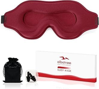 Sleep Eye Mask for Men Women, Sleeping Mask for Side Sleeper, Travel Blackout Night Blindfold Eye Shade Cover with Adjustable Strap (Red-3D)