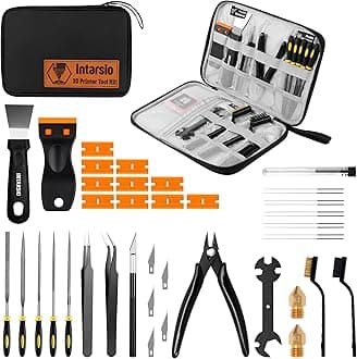 3D Printer Tools Kit, 34pcs 3D Printer Accessories for All FDM/SLA Printers Includes Nozzle Cleaning, Removal Scrapers, Finishing Tools, 5 Types of Files,Brushes, Wire Cutter, Engraving Knife