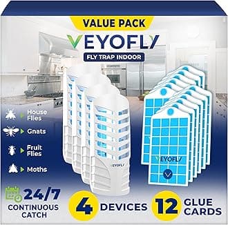 VEYOFLY Fruit Fly Traps for Indoors, Fly Trap Indoor, (4 Device + 12 Refills) Fly Catcher Indoor, Gnat Traps for House Indoor, Fly Trap, Plug in Light Flying Insect Trap, Bug Killer