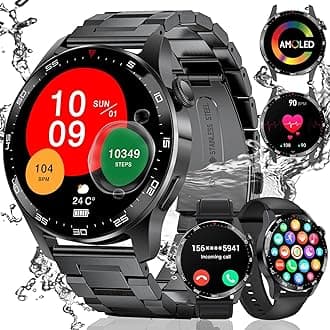 LIGELIGE 1.43'' AMOLED Smart Watch for Men with 3 Straps and Answer/Make Call,Fitness Watch 100+ Sports Modes,Heart Rate/SpO2/Sleep Monitor Smartwatch for Android iOS Phones