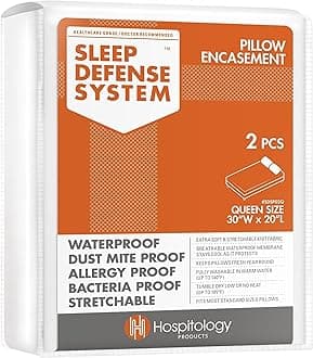 Queen : The Original Sleep Defense System - Waterproof / Bed Bug / Dust Mite Proof - PREMIUM Zippered Pillow Encasement & Hypoallergenic Protector, Set of 2, 20-Inch by 30-Inch, Queen