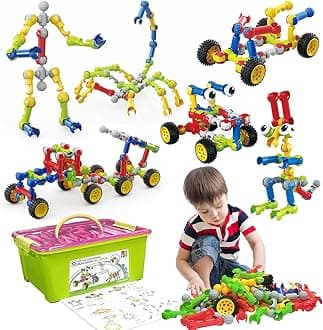 Huaker Stem Building Toys for 3 4 5 6 7 8 Year Old Boys Girls Kids,180 Pieces Building Blocks Educational Learning Toys with Large Storage Box,Ideal Christmas Birthday Gifts
