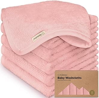 Pack of 6 Baby Washcloths - Soft Bamboo Wash Cloths for Babies, Children, Ultra Absorbent Newborn Bath Towels, 25 x 25 cm, Gentle for Sensitive Skin (Rosy)