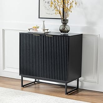 Fluted Storage Cabinet Sideboard Buffet Cabinet, Modern Accent Cabinets with Adjustable Shelves, Credenza Console Table Entryway Cabinets for Living Dining Room, Black