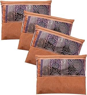 JD FRESH 4 Pcs Large Non-Woven Saree Covers For Storage/Saree Bags with Zip/Multi-Purpose Lehenga Storage Bag/Clothes Covers for Dresses/Sarees/Lehengas (14x17 Inch)
