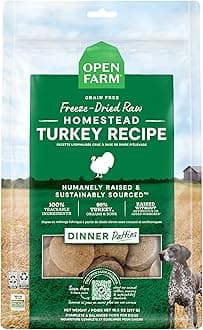Open Farm Freeze-Dried Raw Pies for Dogs, Humanely Raised Meat Recipe with Superfoods Non-GMO and No Artificial Flavors or Preservatives, Homestead Turkey Recipe, 17.5Oz