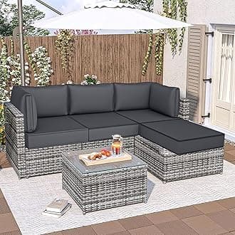 Outdoor Sectional Cushions, 5" Replacement Cushions for Patio Furniture, 9 Piece Water-Resistant Couch Cushion Replacement Set, for 4-seat Patio L Shaped Wicker Sofa (Dark Gray)
