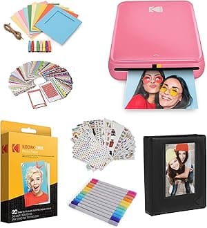 Step Instant Photo Printer With Bluetooth/NFC, ZINK Technology & KODAK App for iOS & Android (Pink) Gift Bundle