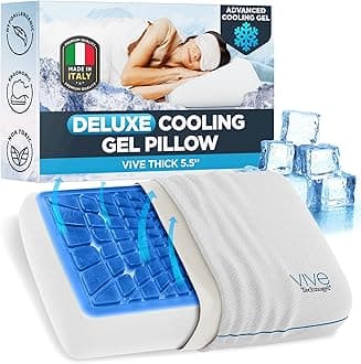 Vive Deluxe Cooling Gel Pillow – Ergonomic Memory Foam Neck Support with Technogel Layer, 5.5" Thick Cooling Pillow for Side & Back Sleepers, Washable Cover, Hypoallergenic - Made in Italy