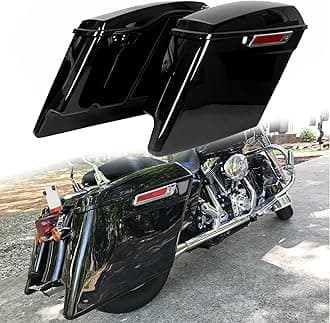 ECOTRIC 5'' Hard Saddle Bags Trunk Extended Compatible with 1993-2013 Harley Davidson Road King Glide Softail All Touring Models (Stretched Vivid Black W/Lid & Latch Key)