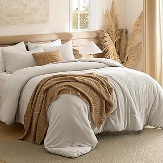 Bedsure Full Size Comforter Set, Beige Soft Prewashed Bedding for All Seasons, 3 Pieces GentleSoft™ Warm Down Alternative Bed Set, 1 Lightweight Comforter (82"x86") and 2 Pillowcases (20"x26")