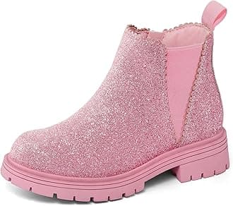K KomForme Girls Ankle Boots with Side Zipper Chelsea Booties Lug Sole (Toddler/Little Kids/Big Kids)