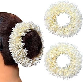 2 Pcs Hair Mogra Scented Rubber Band Gajra Hair Accessories for Women Girls (35 GM) (White) (Free Size, 2)