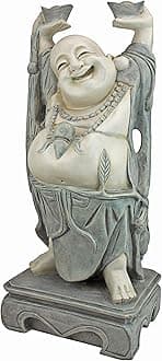 Design Toscano Jolly Hotei Laughing Man Asian Decor Indoor/Outdoor Garden Statue, 26 inches tall, Cast Stone Resin, Two Tone Stone Finish