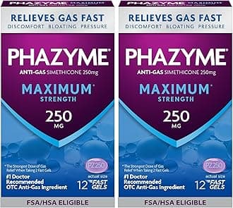 Phazyme Maximum Strength Gas and Bloating Relief, 250 mg Simethicone, 12 Fast Gels (Pack of 2)
