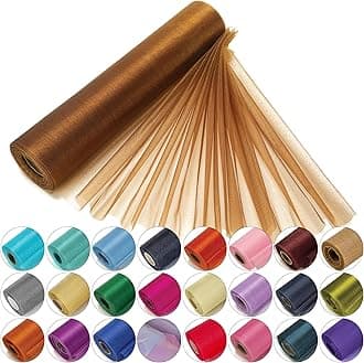 29cm x 25m Roll of Organza Sheer Fabric - Elegant Decorative Cloth for Wedding Chair Bows, Table Runners, Party Favours - Crafting Supplies for Ribbons, Dress Accents,and Bags, Chocolate Brown