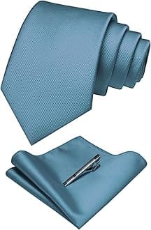 Solid Color Formal Necktie and Pocket Square Tie Clip Sets for Men