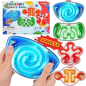 Squishy Sensory Toys for Kids - 4 Pack Fidget Toy Sensory Maze for Autism - Stress Relief Toys for Calm Down - Squeeze Fidget Toy Filled Goo, Glitter, Prizes for Kids Classroom, Goodie Bags Stuffers