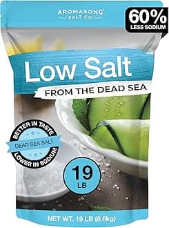 Aromasong Low Sodium Sea Salt - 100% Natural - 60% Less Sodium - Bulk 19 Lb Bag - Fine Grain Dead Sea Potassium Chloride with Dead Sea Salt - Used As Table Salt Substitute For Low Sodium Diet