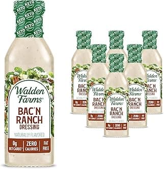 Bac’n Ranch Dressing – Low Carb, Calorie-Free, Gluten-Free, Keto-Friendly, Sugar-Free, Fat-Free, Dairy-Free Smoky Bacon Ranch Flavor – 6-Pack, 12 oz Bottles