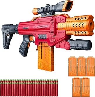 DART ZONE Spectrum Semi-Auto Foam Dart Blaster – NERF Dart Compatible Motorized Foam Dart Gun – Soft Bullet Toy Gun for Kids – 50 Darts & 5x10-Round Cartridges – AKA Adventure Force Gun – 80 ft Range