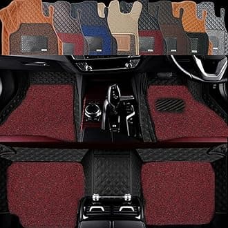 Autoclow/Premium 7D Car Mat for Tata Tiago (Model : 2016-2025) || Luxury Leather Dual-Stitch 7D Car Mat Full Set || 100% Waterproof || Color : Black Stitch-RED Grass (Design-1)