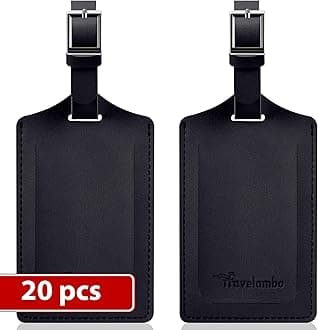 Travelambo Luggage Tags for Suitcases Faux Leather Privacy Protection 20 Pack Bag Tags Travel Accessories Essential, Black