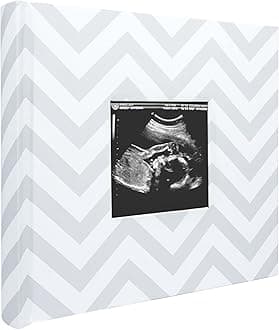 Pearhead Photo Album for Baby Girl or Boy, Gender Neutral Memory Book, Newborn Keepsake, Gift For New And Expecting Parents, 50 Pages, Grey Chevron