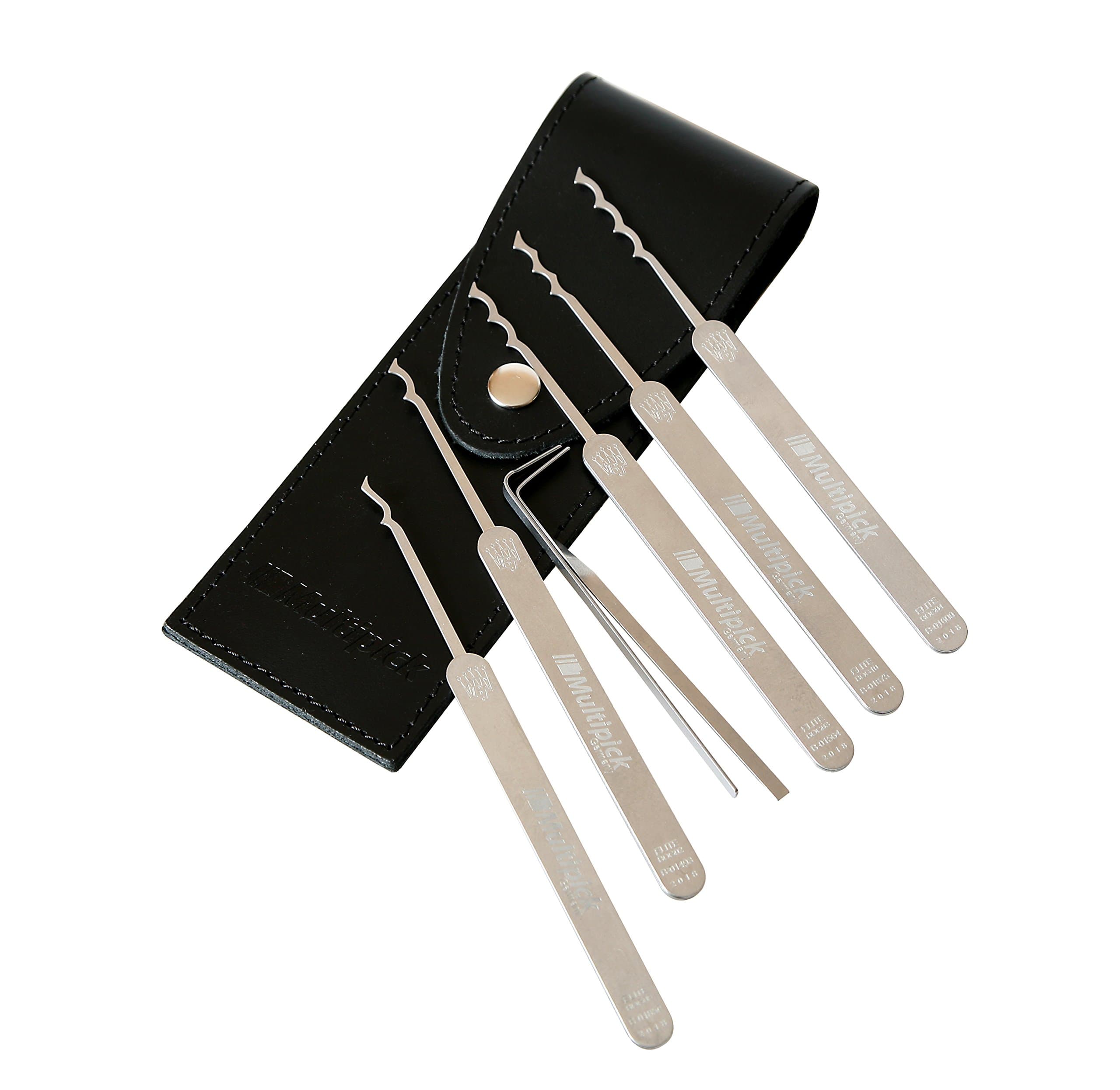Pick Set Bogota Elite 7 High-Quality Lock Picking Set 7-Piece Set Made of High-Quality Spring Steel for Professional Lock Pickers in a Fine Leather Case, Original Multipick®, Made in Bonn (Germany)