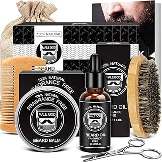 Beard Kit w/Natural Ingredients Beard Oil & Balm, Men's Care & Grooming Set w/Beard Brush & Comb, Anniversary | Birthday Gifts for Men, Him, Husband, Boyfriend, Dad