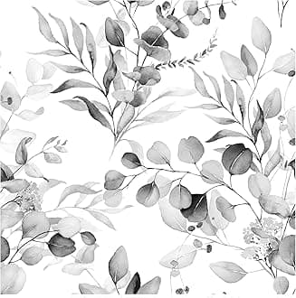 HAOKHOME Peel and Stick Wallpaper Boho Black/Grey/White Eucalyptus Leaf Floral Wall Mural Home Nursery Boho Contact Paper 17.7in x 9.8ft
