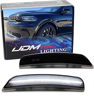 iJDMTOY Black-Out Smoked Lens 36-SMD White Full LED Front Bumper Side Marker Light Kit Compatible With Dodge 2021-up Durango, Replace OEM Amber Front Sidemarkers