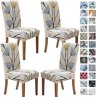 SPRINGRICO Chair Covers for Dining Room Set of 4, Stretch Dining Chair Cover, Washable Spandex Kitchen Parsons Chair Slipcovers, Removable Seat Protector for Home or Party (4Pack, Floral Bloom)