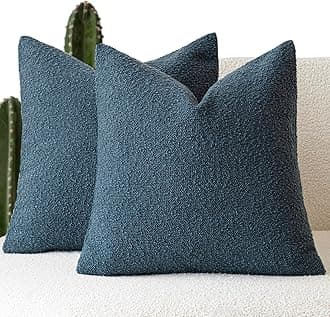 Pack of 2 Modern Textured Boucle Throw Pillow Covers Accent Solid Decorative Pillow Cases Cozy Woven Couch Cushion Case for Chair Sofa Bedroom Living Room Home Decor, 18 x 18 Inch,Blue