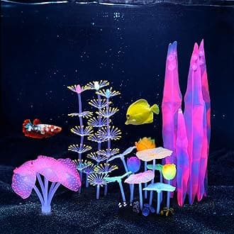 Glow Fish Tank Decoration Glowing Aquarium Coral Sea Anemone Lotus Leaf Seaweed Ornament Artificial Fish Tank Plant for Fish Tank Aquarium Landscape