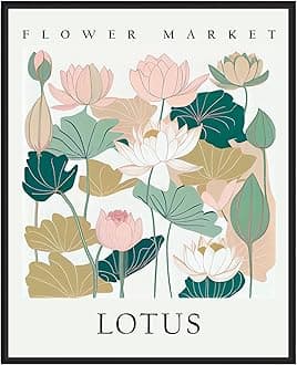 Lotus Flower Art Print, Flower Market Poster Wall art Decor, Botanical Floral Artwork for Bedroom, Bathroom, Living room Decoration (Lotus, 16x20 inches (Unframed))