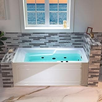 WOODBRIDGE 60" Alcove Acrylic Rectangular Whirlpool Heated Jetted Tub in White with Right Drain, Matte Black pop-up Drain Included BM6030R