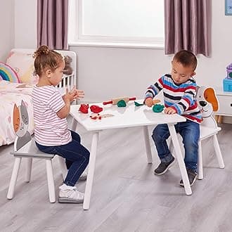Liberty House Toys Cat and Dog Table and Chairs, MDF, Grey and White, 44cm H W x 60cm D