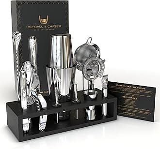 13-Piece Boston Cocktail Shaker Set Stainless Steel Mixology Bartender Kit With Stand For Home Bar Cocktail Set | Laser Engraved Cocktail Tools | Plus E-Book with 30 Cocktail Recipes