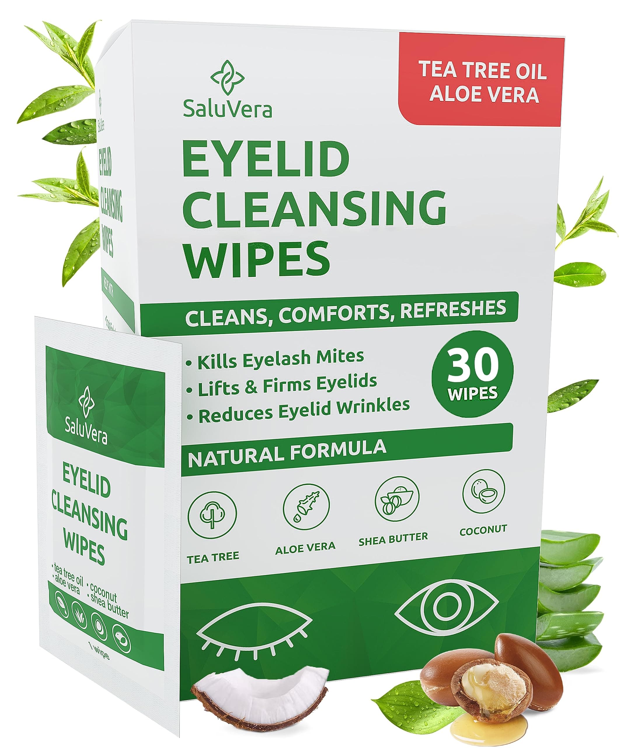 Eyelid Wipes with Tea Tree and Aloe Vera | Eye Lid Cleaning Wipes for Dry and Itchy Eyes Relief | Natural Ingredients Eyelid Scrub for Daily Usage - Pack of 30